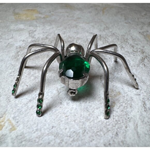 Vintage 1920s Large Spider Green Crystal and Stone Figural Brooch Pin - Picture 5 of 11